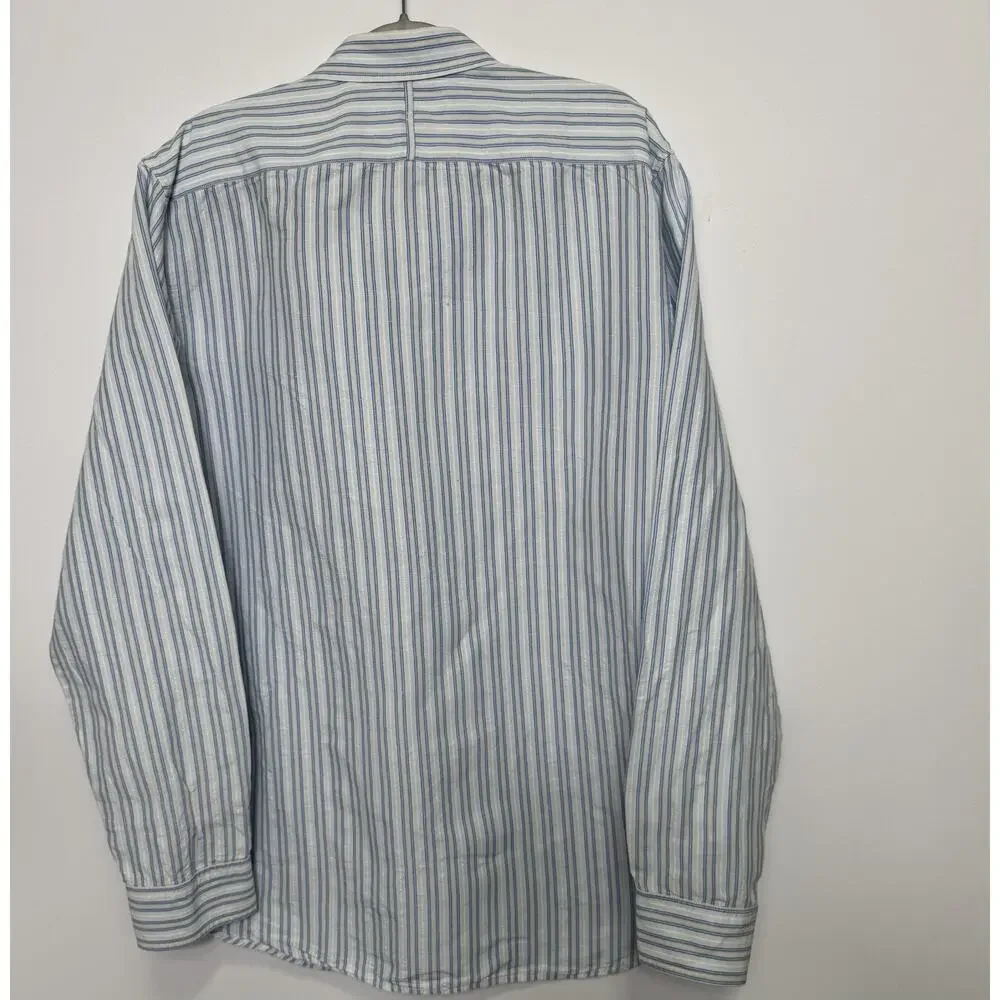 Banana Republic Classic XXL Tall Linen Cotton Shirt Blue White Stripe Long Sleev